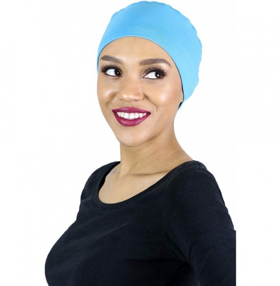 Skullies & Beanies Bamboo Sleep Cap Cancer Headwear Chemo Hat Sleeping Night Beanie Turbans for Women - Turquoise - CV18QTLNU3M