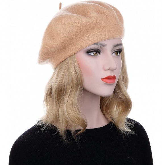 Berets French Style Classic Solid Color Wool Berets Beanies Cap Hats - Beige - C21944RWHKT