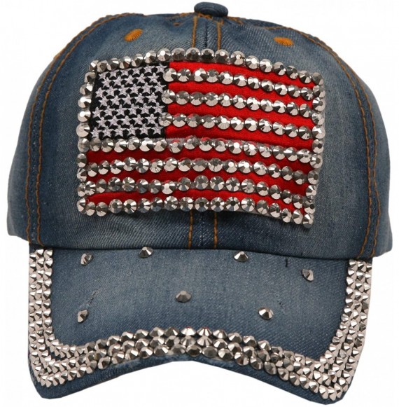 Baseball Caps Women's Fashion Bling Sparkle Rhinestone Trucker Baseball Hat - American Flag - CC18KCS9DZC