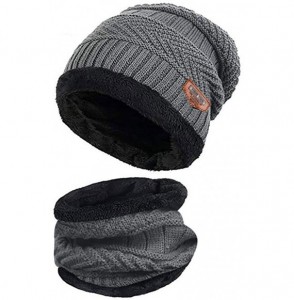 Skullies & Beanies Men's Warm Beanie Winter Thicken Hat and Scarf Two-Piece Knitted Windproof Cap Set - A-gray - CH193CCKY9D