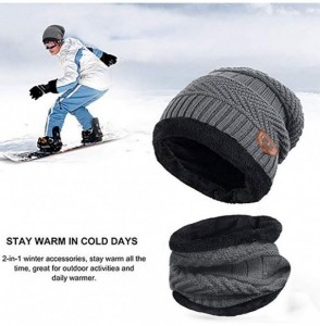 Skullies & Beanies Men's Warm Beanie Winter Thicken Hat and Scarf Two-Piece Knitted Windproof Cap Set - A-gray - CH193CCKY9D