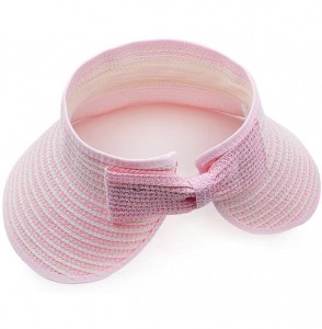 Sun Hats Women & Girls Foldable Roll Up Wide Brim Visor Hat Sports Beach Straw Hat Stripe Sun Cap - Girl Pink - CG18EHTRW0K