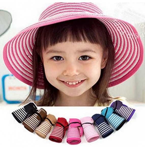 Sun Hats Women & Girls Foldable Roll Up Wide Brim Visor Hat Sports Beach Straw Hat Stripe Sun Cap - Girl Pink - CG18EHTRW0K