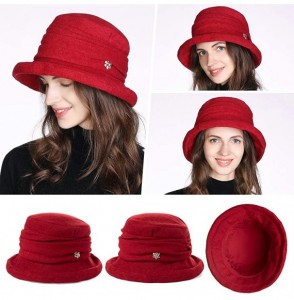 Bucket Hats Ladies Wool Cloche Hats Winter Bucket Hat 1920s Vintage Derby Hat Foldable - 16060_red - CT192ELX5SE