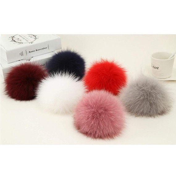 Skullies & Beanies Winter Knit Hat Kids Real Fur Pom Pom Warm Beanie Hat - Wine Red (Real Fox Fur) - CY18XZTAIK5