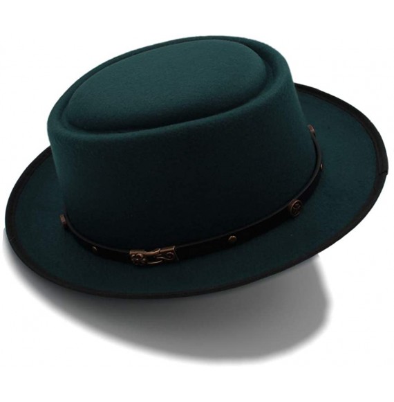 Bucket Hats Pork Pie Felt Hat Autumn and Winter Fedoras for Women Short Brim Elegant Casual Jazz Caps - Green - CN18IGH7IA2