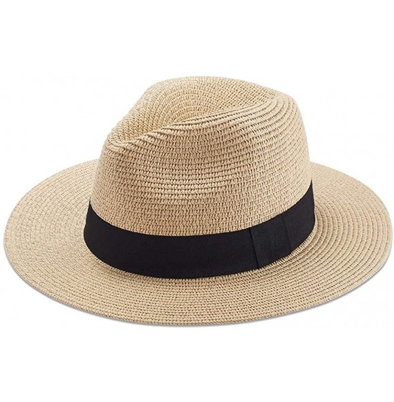 Sun Hats Women Straw Hat Panama Fedoras Beach Sun Hats Summer Cool Wide Brim UPF50+ - Khaki a - CJ18UCE2384