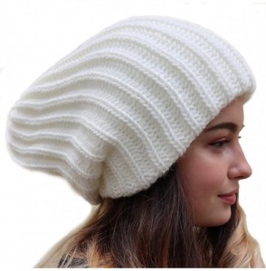 Skullies & Beanies Slouchy Beanie Oversized Warm Winter Dreadlock Hat for Women Knit Beanie for Men - Ivory - CG18YN9EK05