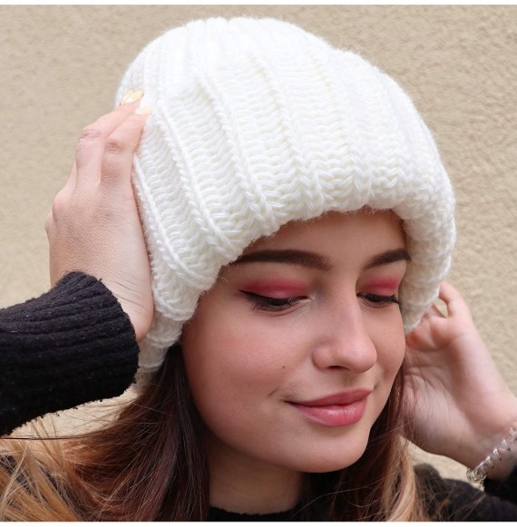 Skullies & Beanies Slouchy Beanie Oversized Warm Winter Dreadlock Hat for Women Knit Beanie for Men - Ivory - CG18YN9EK05