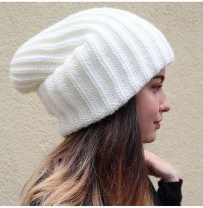 Skullies & Beanies Slouchy Beanie Oversized Warm Winter Dreadlock Hat for Women Knit Beanie for Men - Ivory - CG18YN9EK05