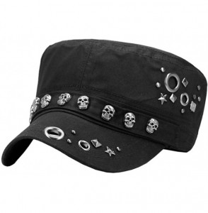 Baseball Caps Skull-Skeleton Cadet-Army-Military Hats Punk-Studded Baseball Cap for Men - Black01 - CG18N7739H6