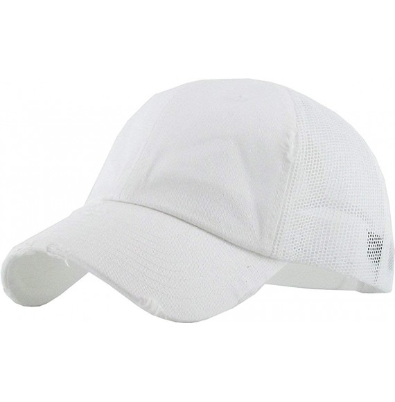 Baseball Caps Women's Adjustable Athletic Trucker Hat Mesh Baseball Cap Dad Hat - Solid Distressed - White - CA18O25RITH