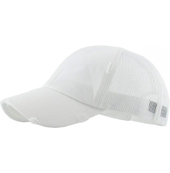 Baseball Caps Women's Adjustable Athletic Trucker Hat Mesh Baseball Cap Dad Hat - Solid Distressed - White - CA18O25RITH