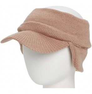 Skullies & Beanies Double Layer Knit Open Visor Brim Ear Flap Hat- Winter Visor Headband Ponytail Beanie - Beige - CC180359K66