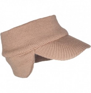 Skullies & Beanies Double Layer Knit Open Visor Brim Ear Flap Hat- Winter Visor Headband Ponytail Beanie - Beige - CC180359K66