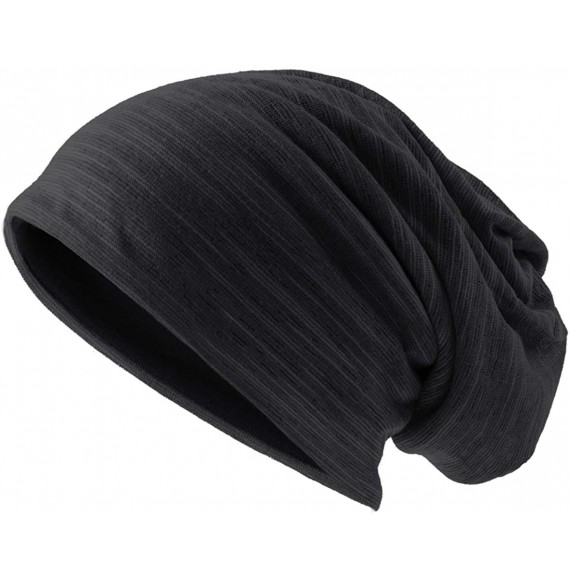 Skullies & Beanies Mens Slouchy Beanie Skull Cap Summer Thin Baggy Oversized Knit Hat B301 - B011h-black - CL18CK066N3