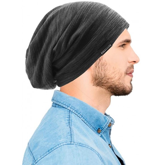 Skullies & Beanies Mens Slouchy Beanie Skull Cap Summer Thin Baggy Oversized Knit Hat B301 - B011h-black - CL18CK066N3