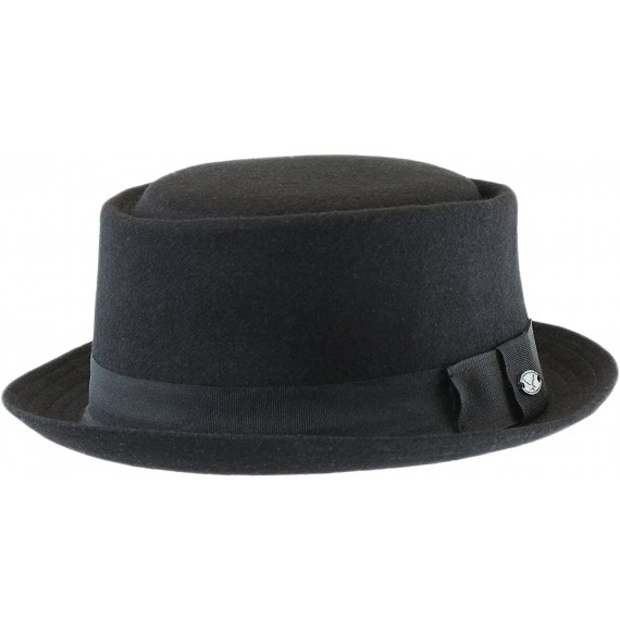 Fedoras Men's Classic Black Wool Blend Pork Pie Cap- Felt Winter Fedora Hat - CG126SQVG45