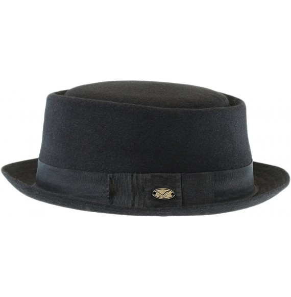 Fedoras Men's Classic Black Wool Blend Pork Pie Cap- Felt Winter Fedora Hat - CG126SQVG45