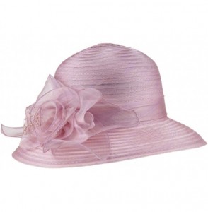 Sun Hats 1920s Womens Summer Organza Kentucky Derby Dress Bowler Sun Hat Derby Tea Party - Pink - CS188MZSWZ0