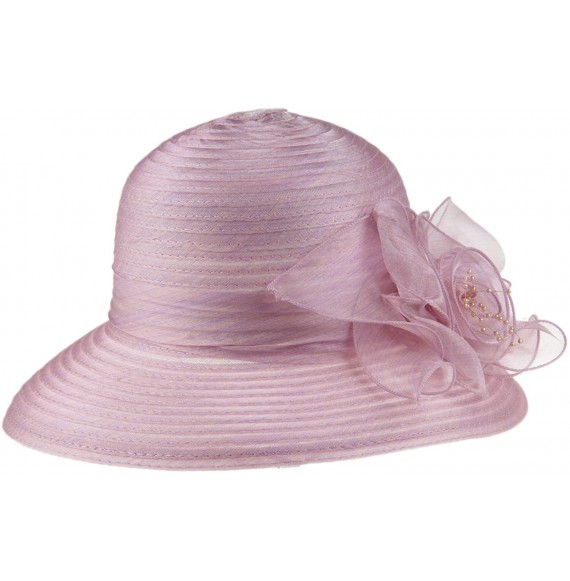 Sun Hats 1920s Womens Summer Organza Kentucky Derby Dress Bowler Sun Hat Derby Tea Party - Pink - CS188MZSWZ0