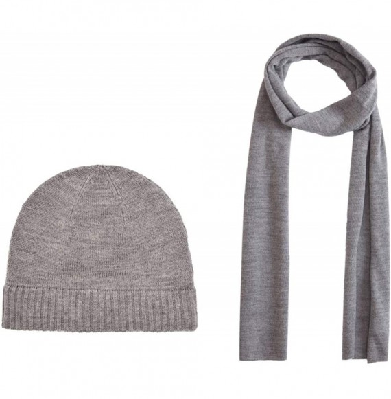 Skullies & Beanies Men's 100% Merino Wool Scarf- Beanie Hat Gift Box Set - Medium Grey - CS193WI67GK