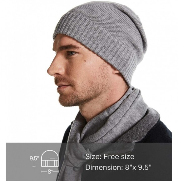 Skullies & Beanies Men's 100% Merino Wool Scarf- Beanie Hat Gift Box Set - Medium Grey - CS193WI67GK