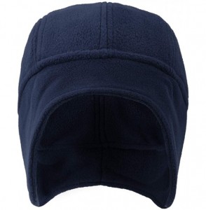 Skullies & Beanies Skull Cap with Ear Flaps- Winter Windproof Soft Warm Fleece Beanie Hats - Navy Blue-b - CN193G5O7OY