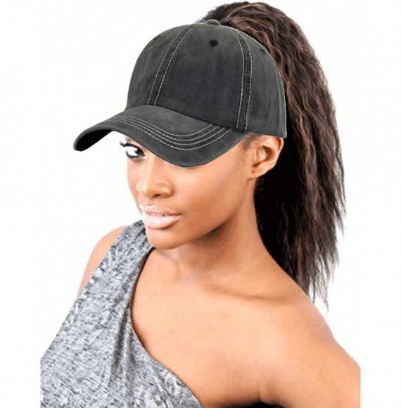 Baseball Caps Washed Ponytail Hat Baseball Distressed Cotton Pony Caps for Women - Black - CB18U8HOAEA