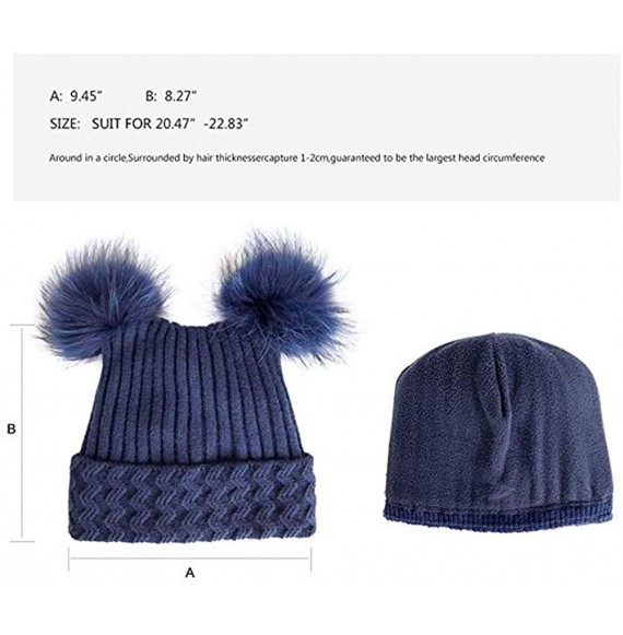 Skullies & Beanies Unisex Autumn Knit Wool Beanie Hat Women Winter Hat with Fur Ball Pom Pom - Blue With Fox Fur Pompom - CW1...