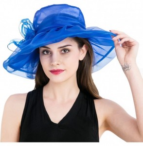 Sun Hats Women's Colorful Organza Kentucky Wide Brim Bow Derby Sun Hat - Blue - CO12GSWKQ0J