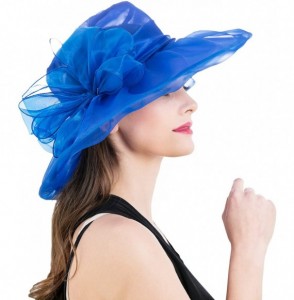 Sun Hats Women's Colorful Organza Kentucky Wide Brim Bow Derby Sun Hat - Blue - CO12GSWKQ0J