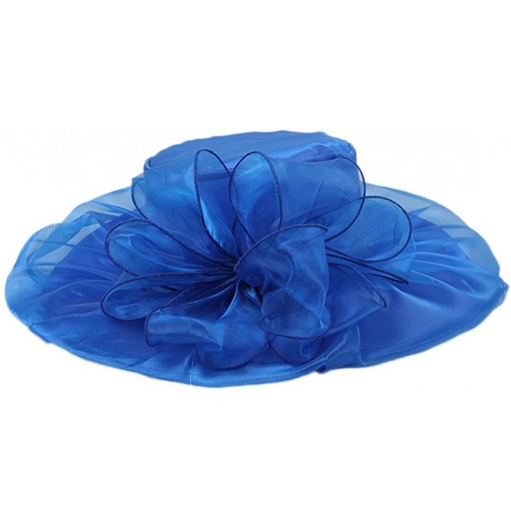 Sun Hats Women's Colorful Organza Kentucky Wide Brim Bow Derby Sun Hat - Blue - CO12GSWKQ0J