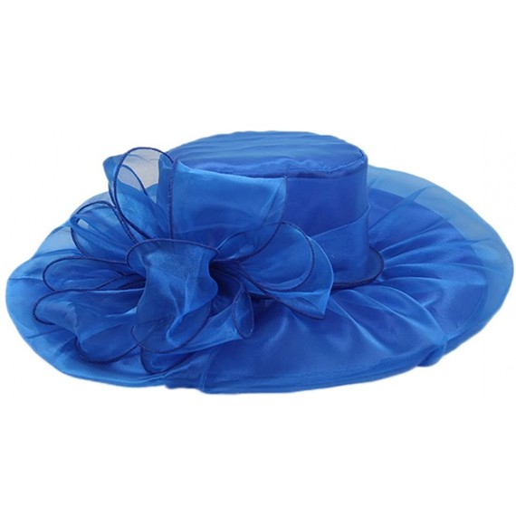 Sun Hats Women's Colorful Organza Kentucky Wide Brim Bow Derby Sun Hat - Blue - CO12GSWKQ0J