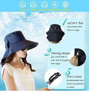 Sun Hats UV Protection Sun Hats Packable Summer Hat Women w/Ponytail Chin Strap 55-61CM - 69053_black - CG18TM08WS5