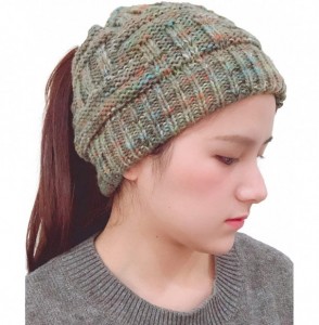 Skullies & Beanies Women's Ponytail Beanie Tail Soft Stretch Cable Cap Knit Messy Bun Hat for Winter - Green - CO18ZUNEN9N