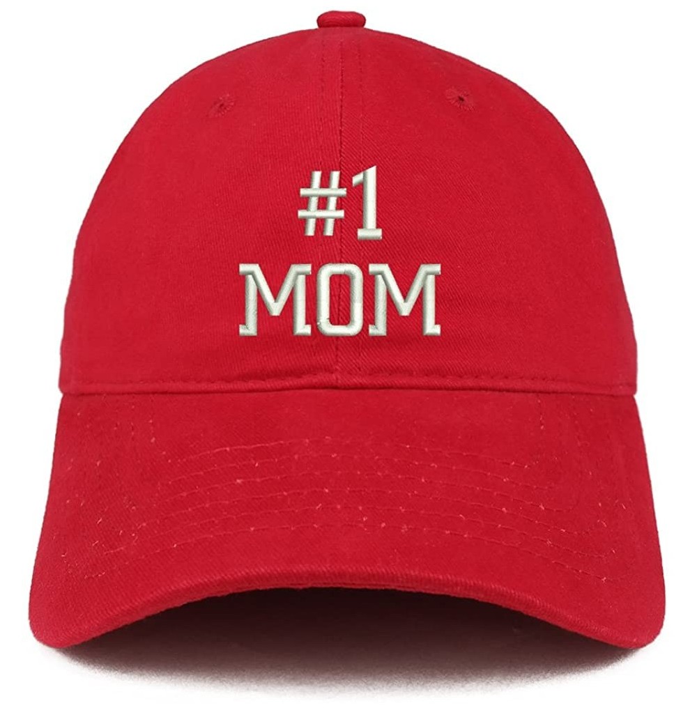 Number 1 Mom Embroidered Low Profile Soft Cotton Baseball Cap - Red ...