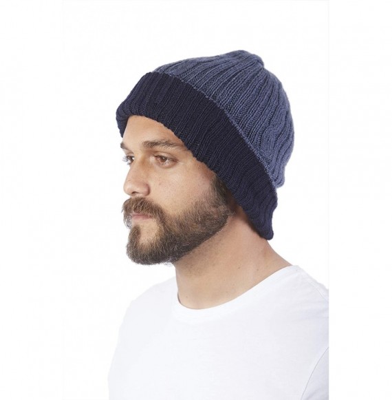 Skullies & Beanies Reversible Knit 100% Alpaca Wool Beanie - Soft- Warm & Thick Woolen Hat Cap - Blue / Blue - CL18Q382L08