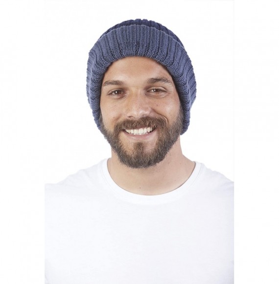 Skullies & Beanies Reversible Knit 100% Alpaca Wool Beanie - Soft- Warm & Thick Woolen Hat Cap - Blue / Blue - CL18Q382L08