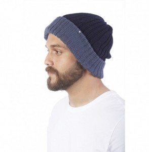 Skullies & Beanies Reversible Knit 100% Alpaca Wool Beanie - Soft- Warm & Thick Woolen Hat Cap - Blue / Blue - CL18Q382L08