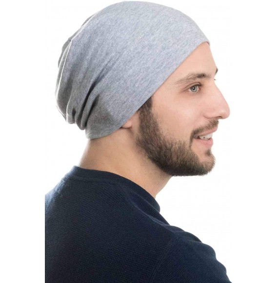 Skullies & Beanies Mens Relaxed Beanie - 100% Cotton Beanie Hats for Guys - Charcoal Heather - CK184GSOLL8