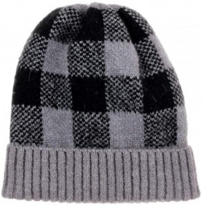 Skullies & Beanies Winter Soft Stretch Buffalo Plaid Cuff Beanie Hat Thick Chunky Warm Knit Skull Ski Cap - Grey/Black - C918...