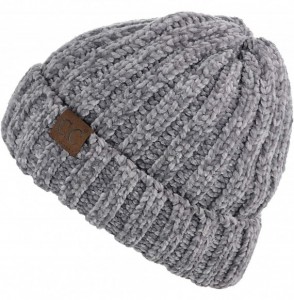 Skullies & Beanies Unisex Chenille Soft Warm Stretchy Thick Cuffed Knit Beanie Cap Hat - Light Mel Grey - CC18IQE77O7