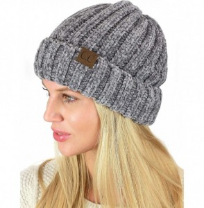 Skullies & Beanies Unisex Chenille Soft Warm Stretchy Thick Cuffed Knit Beanie Cap Hat - Light Mel Grey - CC18IQE77O7