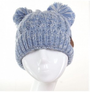 Skullies & Beanies Women Ribbed Knitted Double Pom Pom Beanie Hat - 2 Tone Denim - CU1875325QR