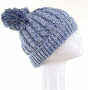 Skullies & Beanies Women Ribbed Knitted Double Pom Pom Beanie Hat - 2 Tone Denim - CU1875325QR