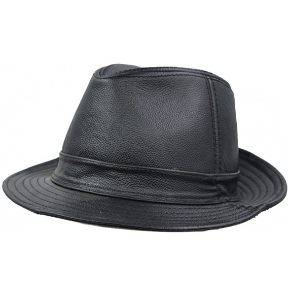 Fedoras Men & Women's Cowhide Jazz Hat Short Brim Suede Leather Fedora Hat - Black - CM18G56ZCZK