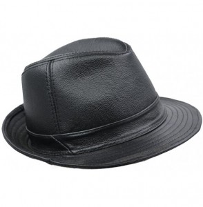 Fedoras Men & Women's Cowhide Jazz Hat Short Brim Suede Leather Fedora Hat - Black - CM18G56ZCZK