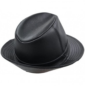 Fedoras Men & Women's Cowhide Jazz Hat Short Brim Suede Leather Fedora Hat - Black - CM18G56ZCZK