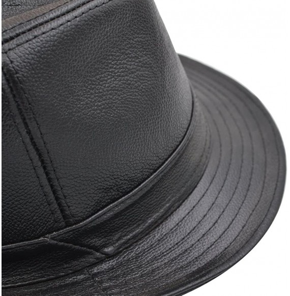 Fedoras Men & Women's Cowhide Jazz Hat Short Brim Suede Leather Fedora Hat - Black - CM18G56ZCZK